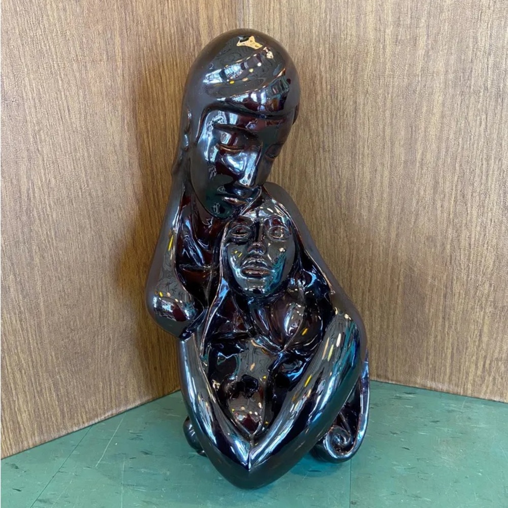 Vintage Ceramic statue sculpture couple embracing glazed post modern art